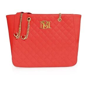Badgley Mishka Quilted Red Tote Bag with Gold Chain Straps